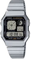 Casio A130WE-1ADF Retro Tasarım Kare Kadran Metal Kordon Metal Kasa  Metalik Renk Üniseks Kol Saati Çok Renkli	