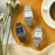 Casio AQ-800E-7A2DF Retro Tasarım Dikdrötgen Kasa Suya Dayanıklı Alarm ve Kronometre Özellikli Metalik Renk Unisex Kol Saati Çok Renkli	