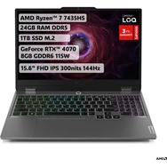 LOQ AMD Ryzen 7 7435HS 24GB 1TB SSD RTX4070 Freedos 15.6" FHD Taşınabilir Bilgisayar 83JC00F6TR 500 GB Koyu Gri