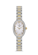 Hislon QL186T-09SG Taşlı Tasarım Sedefli Oval Kadranlı Çelik Kordon Çelik Kasa 3 ATM Suya Dayanıklı Metalik-Altın Renk Kadın Kol Saati Çok Renkli	