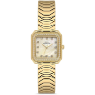 RMS Zeitmeister RMS.1.AG2051.04 Taşlı Tasarım Kristal Camlı Kare Kadran Çelik Kordon Çelik Kasa 5 ATM Suya Dayanıklı Altın Renk Kadın Kol Saati Çok Renkli	